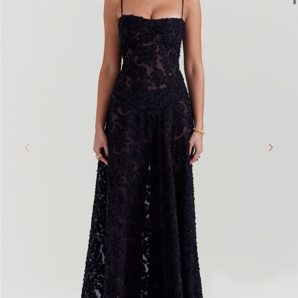 House of CB SEREN Black Floral Lace Back Maxi Dress
